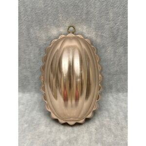 Vintage Oval Jello Mold Copper Tone Aluminum Ribbed Scalloped Wall Decor